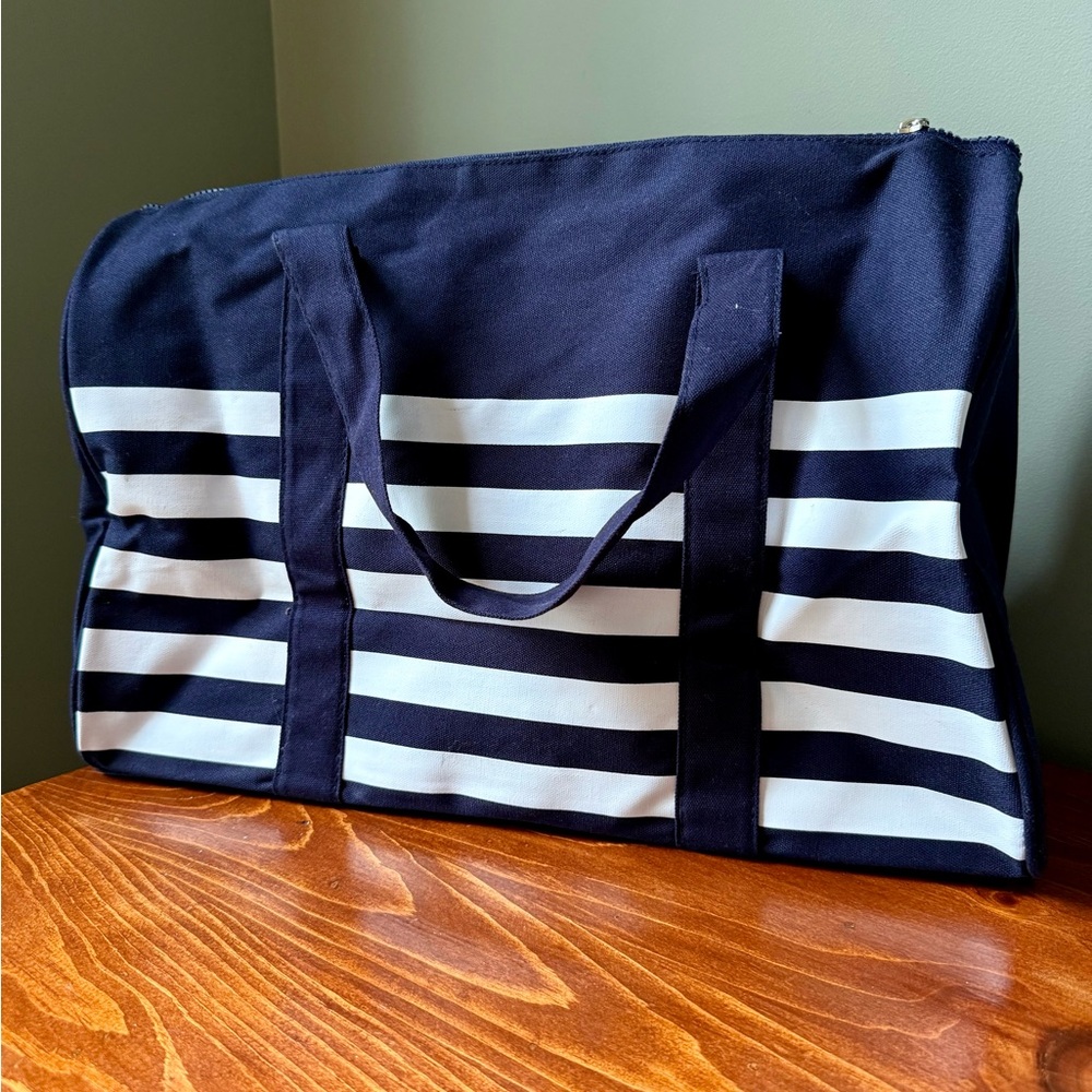 Jean Paul Gaultier Navy & White Striped Tote Weekender Duffle Canvas Bag - Picture 2 of 6